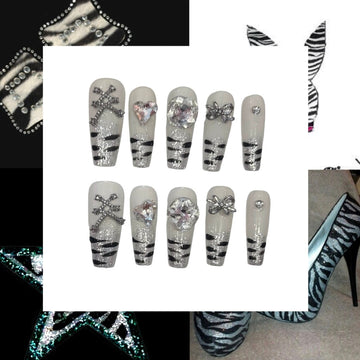 Y2K Zebra Acrylic Coffin Press On Nail