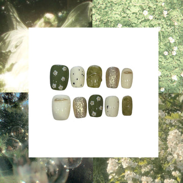 Simple Green Floral Acrylic Square Press On Nail - MaYonail Store