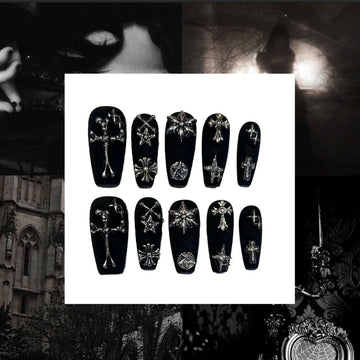 Matt Black Gothic Acrylic Coffin Press On Nail