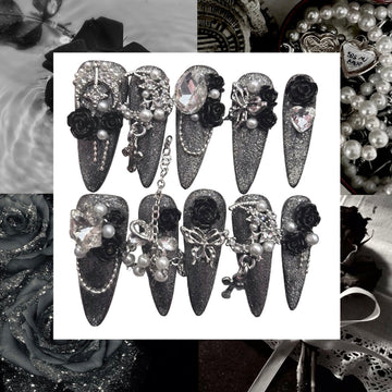 Metallic Rose Stiletto Acrylic Press On Nail