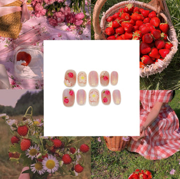 Strawberry Flower Acrylic Oval Press On Nail - MaYonail Store