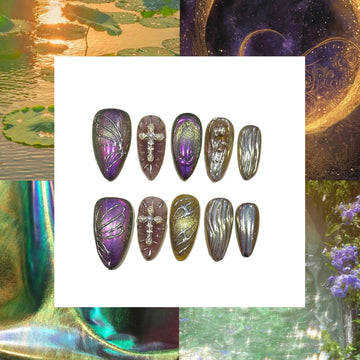 Chrome Flora Acrylic Almond Press On Nails - MaYonail Store
