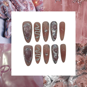 Rose Serpent Acrylic Long Almond Press On Nail - MaYonail Store