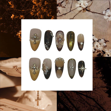 Golden Lily Acrylic Almond Press On Nail