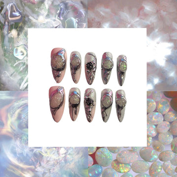 Cosmic Rose Quartz Stiletto Press On Nail - MaYonail Store