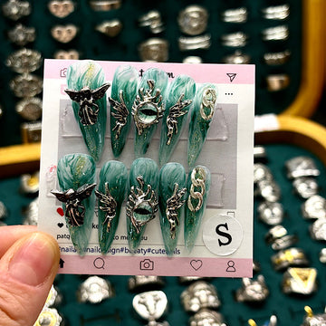 Jungle Elf Arrow Dark Green Acrylic Nails - MaYonail Store