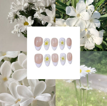 Daisy French Acrylic Almond Press On Nail - MaYonail Store