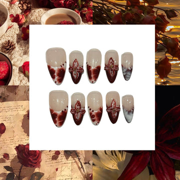 Rose French Tip Acrylic Almond Press On Nail