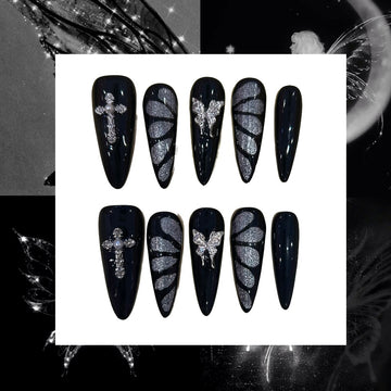 Noir Papillon Acrylic Stiletto Press On Nail