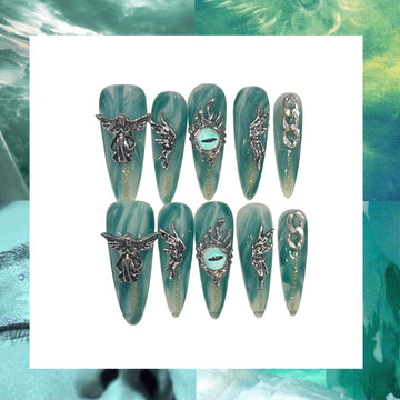 Teal Dream Stiletto Acrylic Press On Nail - MaYonail Store
