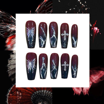Enflamed Butterfly Acrylic Square Press On Nail