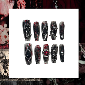 Rose Cascade Acrylic Coffin Press On Nail