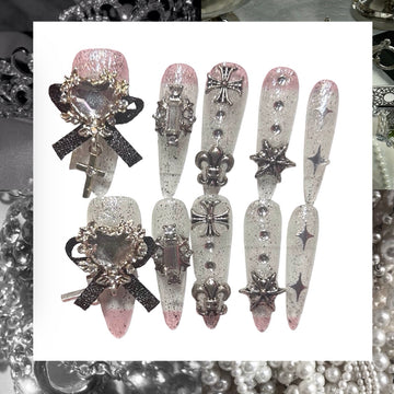 Goth Snowflake Stiletto Acrylic Press On Nail - MaYonail Store
