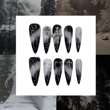 Midnight Avalanche Acrylic Stiletto Press On Nail