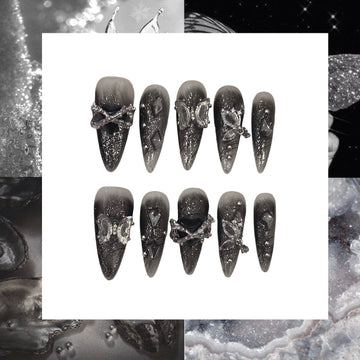 Crystal Butterfly Stiletto Acrylic Press On Nail - MaYonail Store
