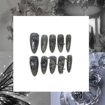 Silver Dream Acrylic Long Almond Press On Nail - MaYonail Store