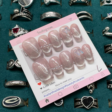 Pink Short Coffin Acrylic Nails , Nude Butterfly - MaYonail Store