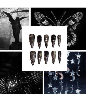 Obsidian moon Acrylic stilleto Press On Nail - MaYonail Store