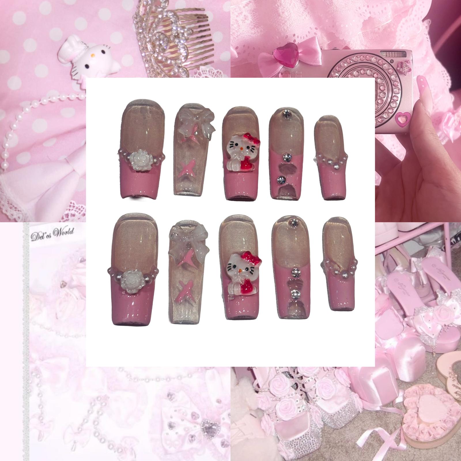 Hello Kitty Gyaru Acrylic Square Press On Nail - MaYonail Store