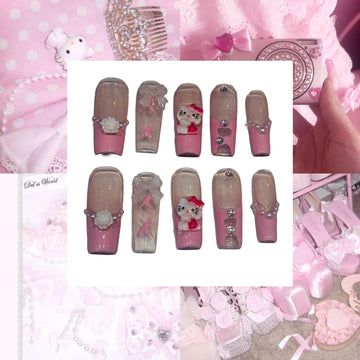 Hello Kitty Gyaru Acrylic Square Press On Nail - MaYonail Store
