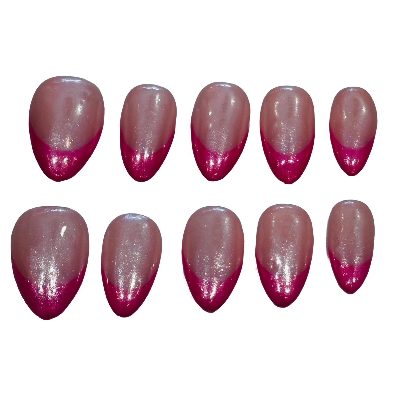 Neon Pink Frenchtip Acrylic Almond Press On Nail - MaYonail Store