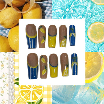 Lemon Beach Acrylic Square Press On Nail L358