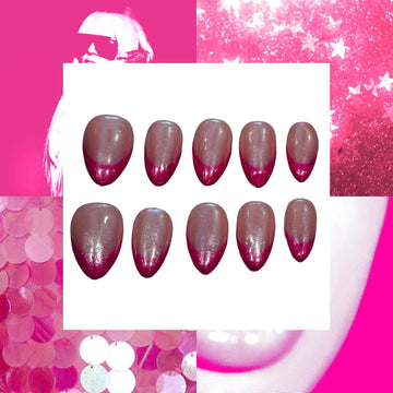 Neon Pink Frenchtip Acrylic Almond Press On Nail - MaYonail Store