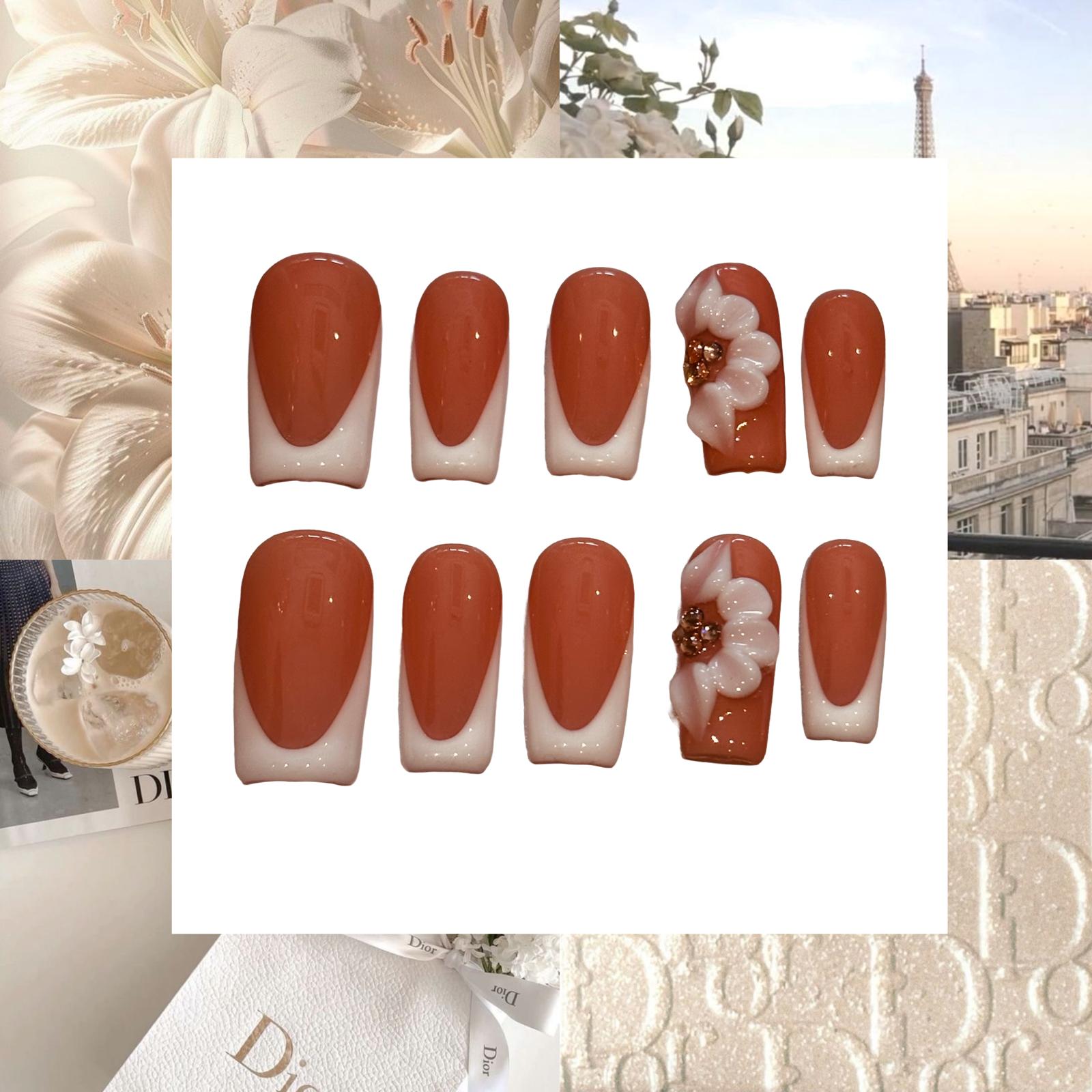 Floral Frenchstip Acrylic Square Press On Nail - MaYonail Store