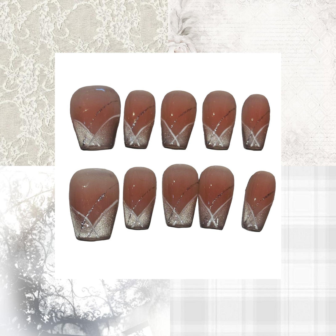 Silver Elegance Acrylic Coffin Press On Nail - MaYonail Store