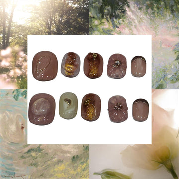 Abstract Garden Acrylic Round Press On Nail