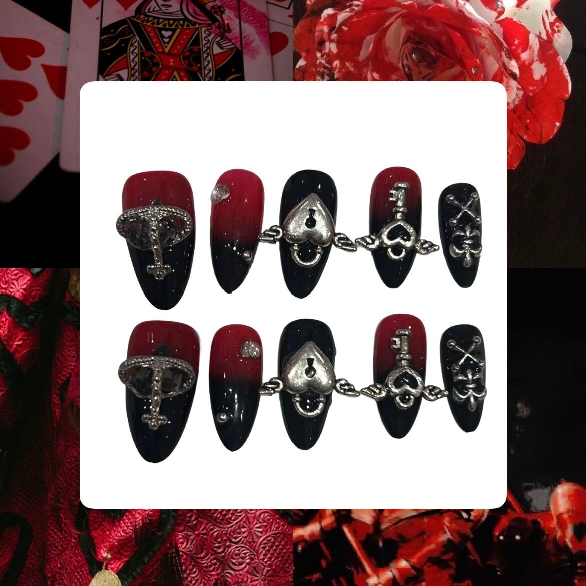 Queen of Hearts Acrylic Almond Press On Nail - MaYonail Store