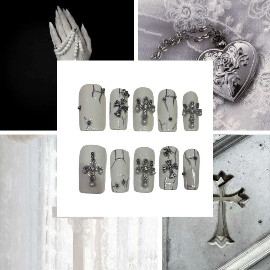 Snow Crosses Acrylic Square Press On Nail - MaYonail Store