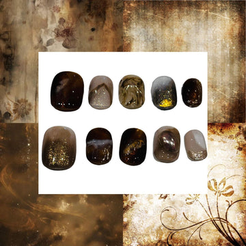 Golden Brown Abstract Acrylic Round Press On Nail