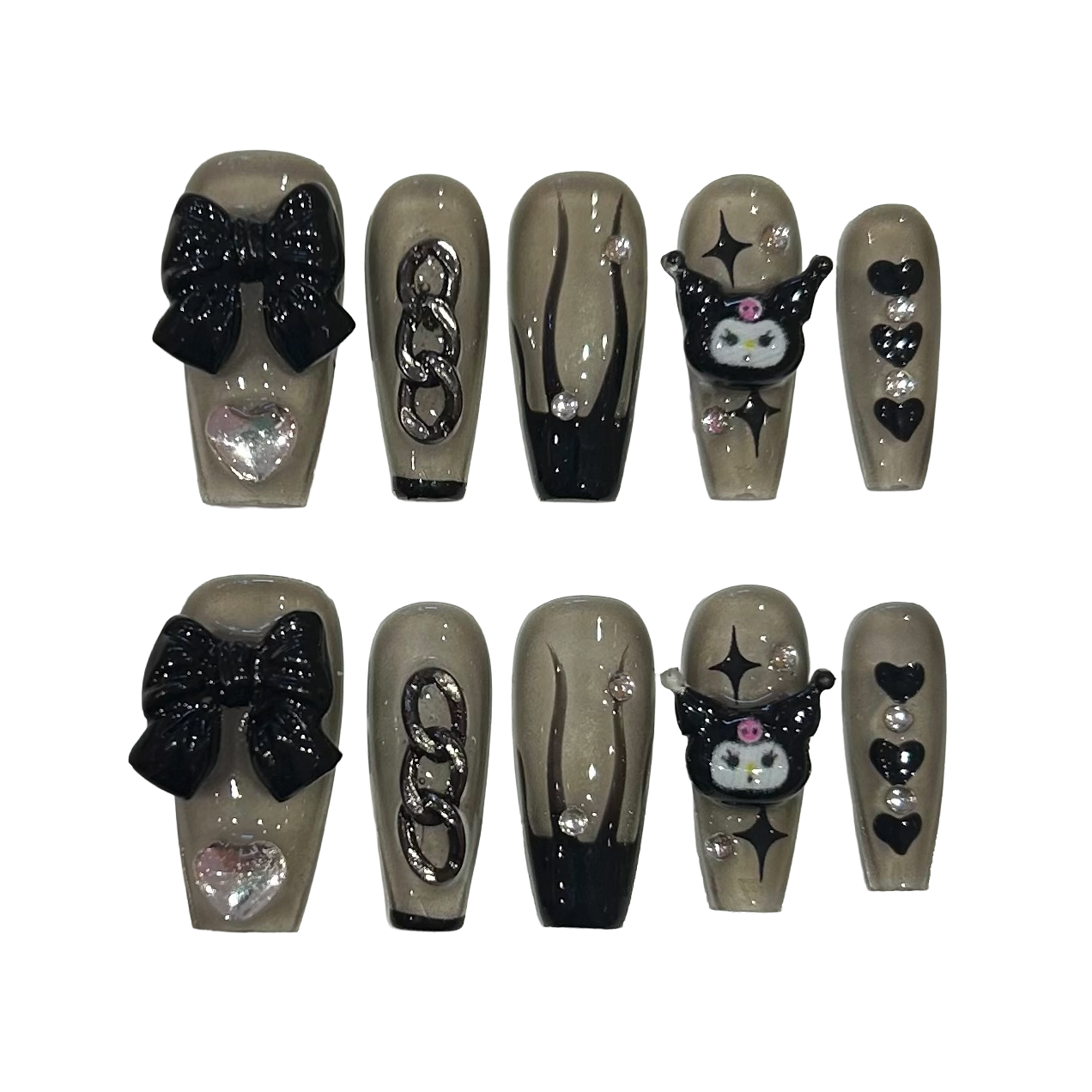 Kuromi Bow Acrylic Coffin Press On Nail - MaYonail Store