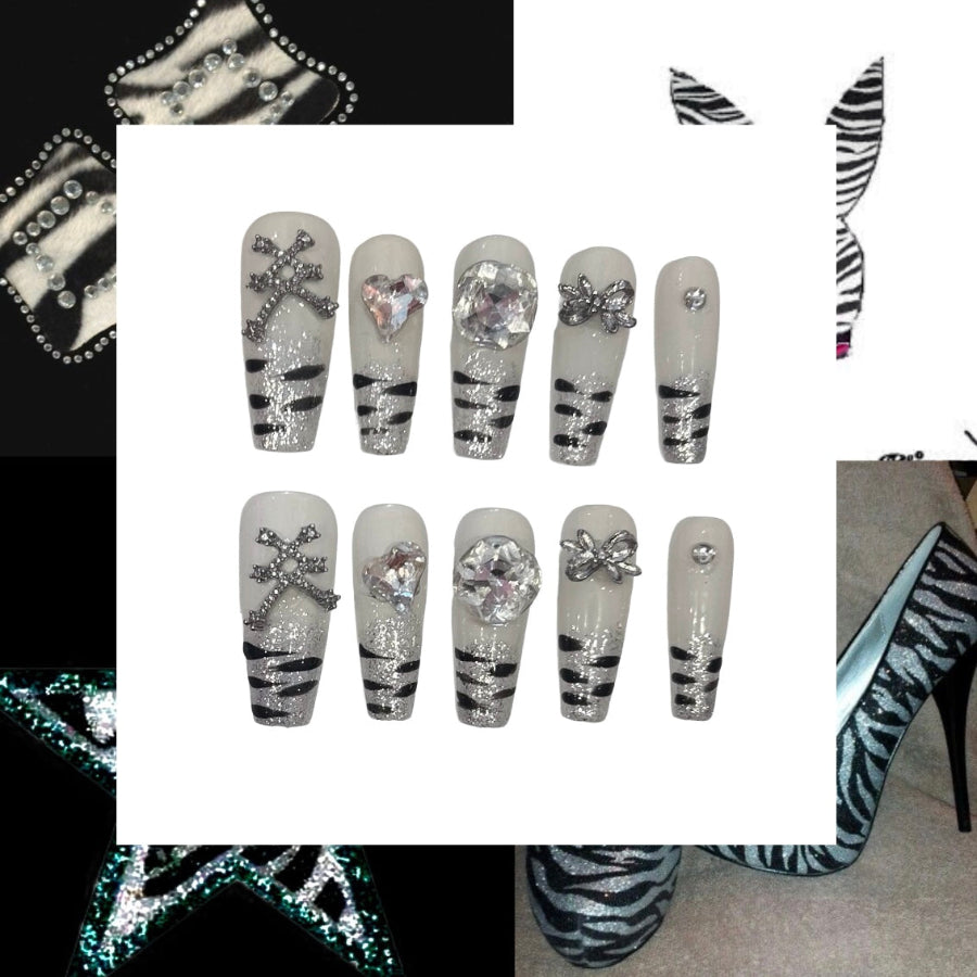 Y2K Zebra Acrylic Coffin Press On Nail