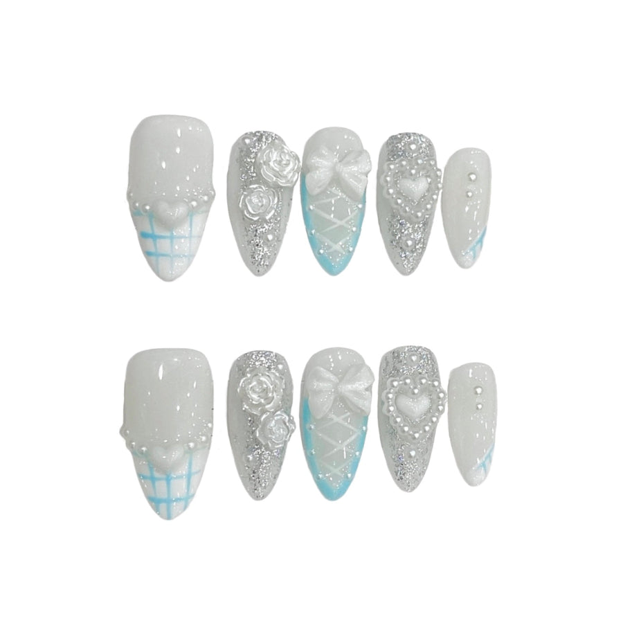 Chequered Coquette Almond Press On Nail - MaYonail Store