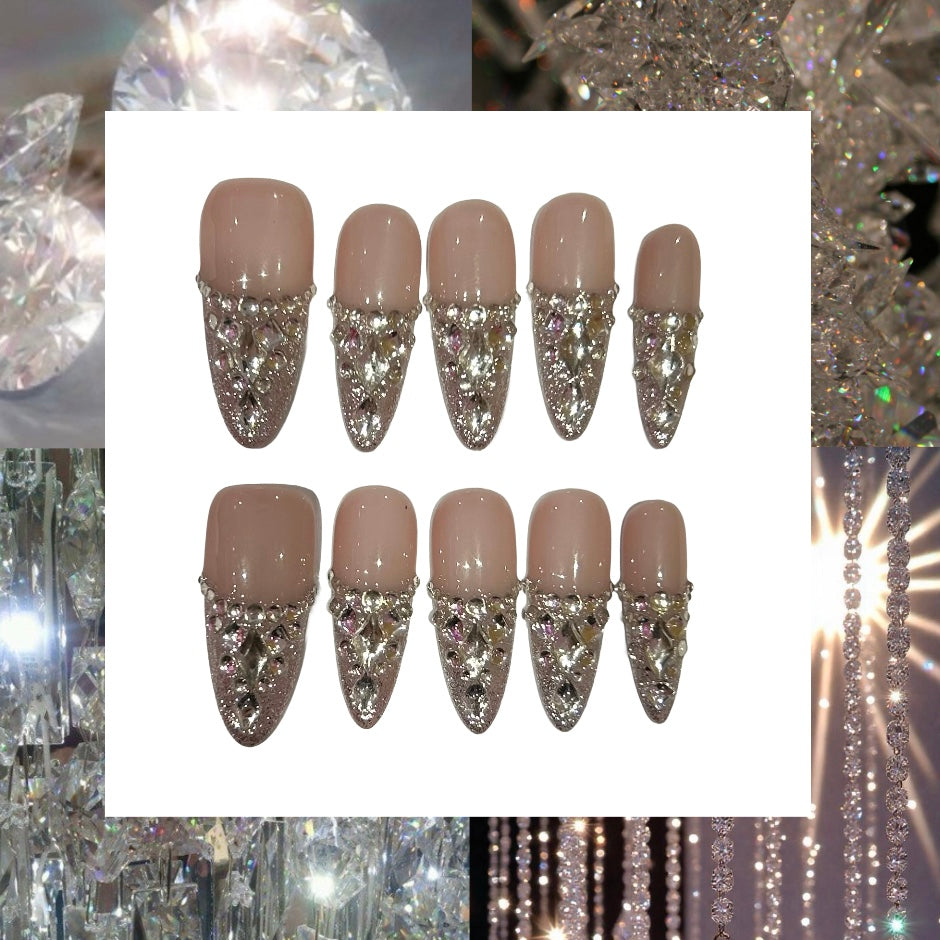 Glamorous French Tip Acrylic Stiletto Press On Nail