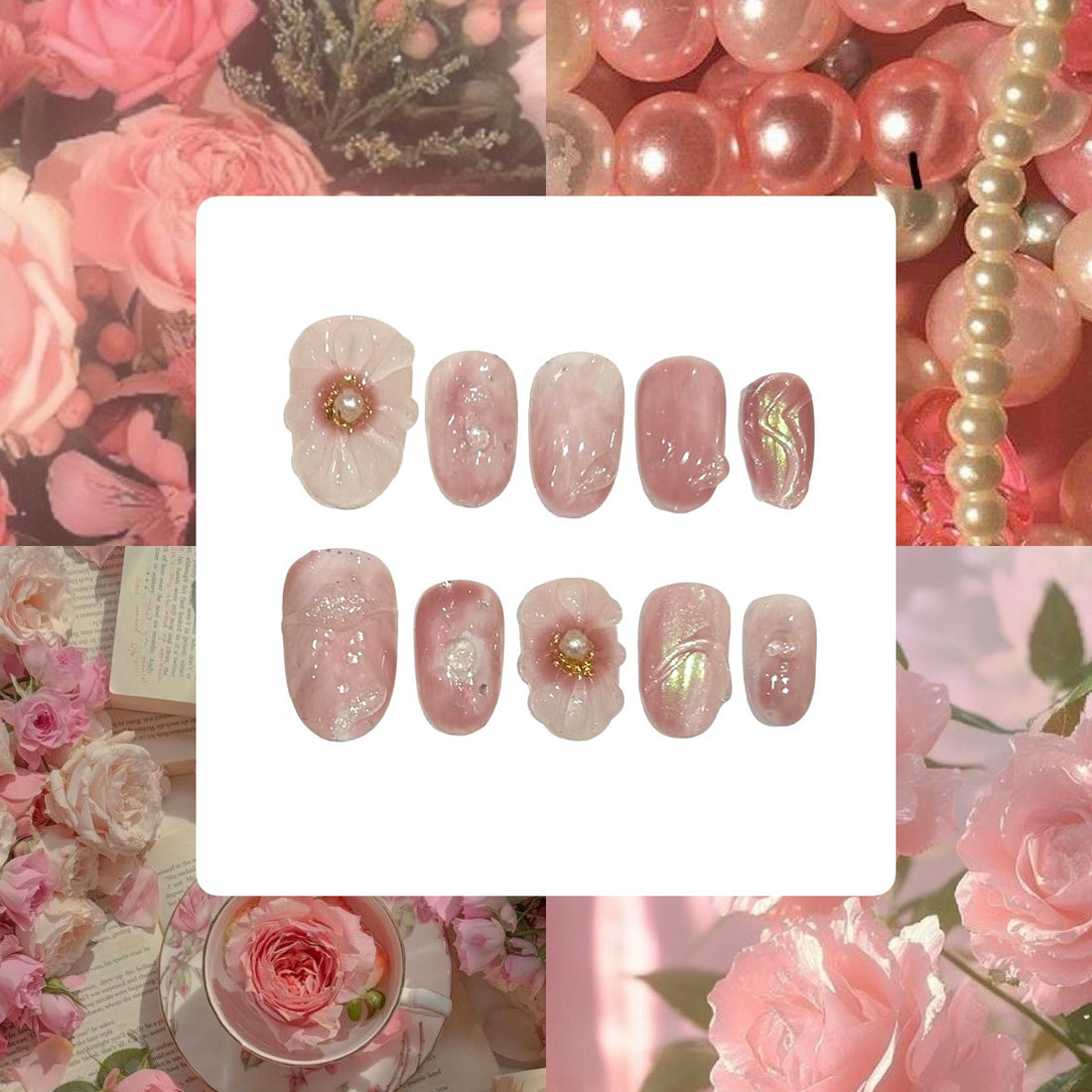 Strawberry Flower Acrylic Oval Press On Nail - MaYonail Store