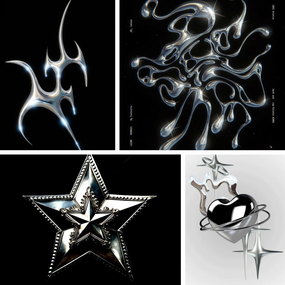 Chrome Stars Acrylic Stiletto Press On Nail