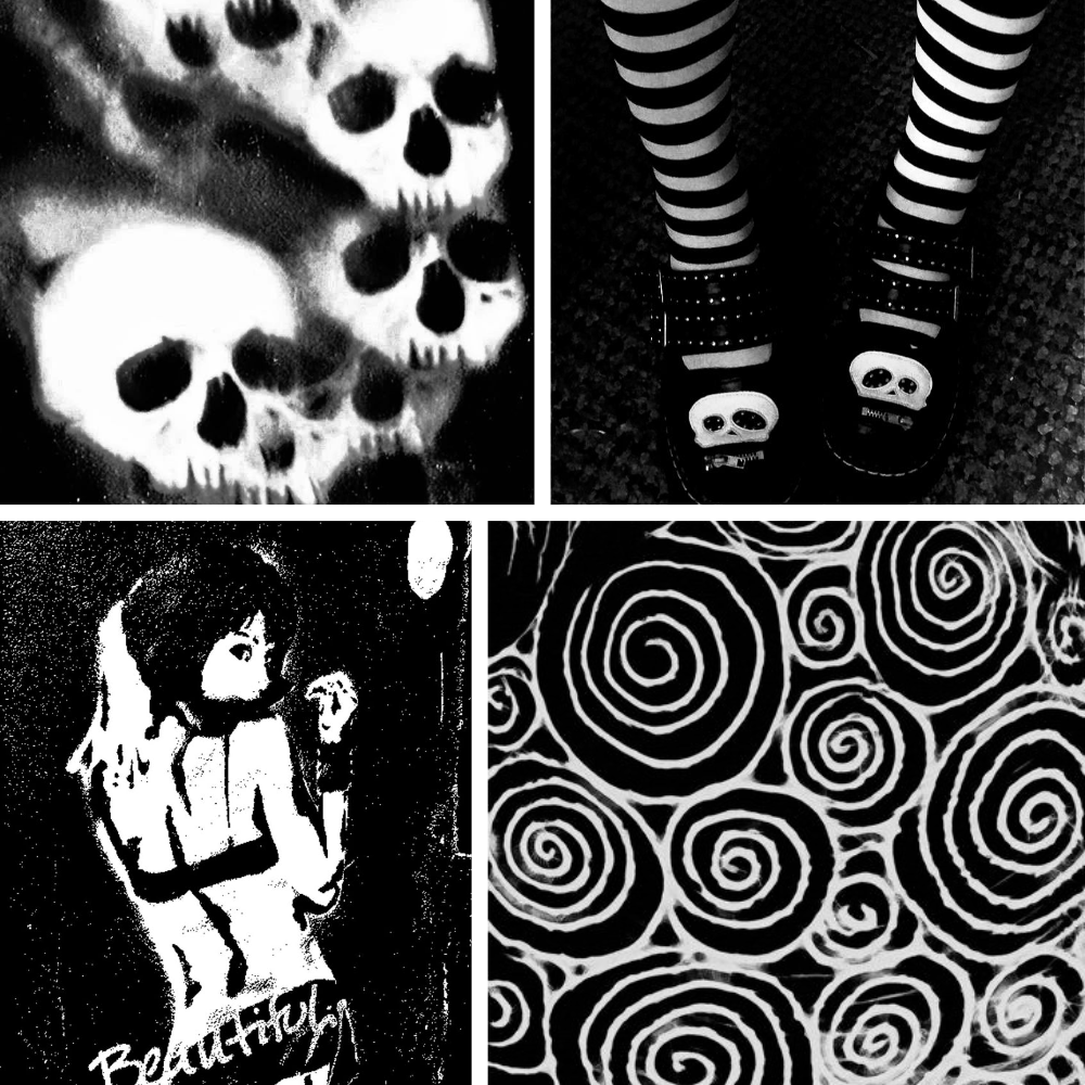 Striped Skull Acrylic Stiletto press On Nail