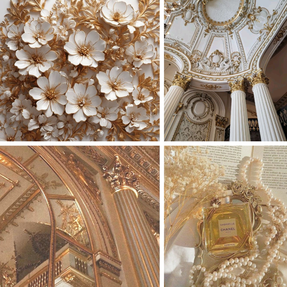 Golden Florals Acrylic Coffin Press On Nail