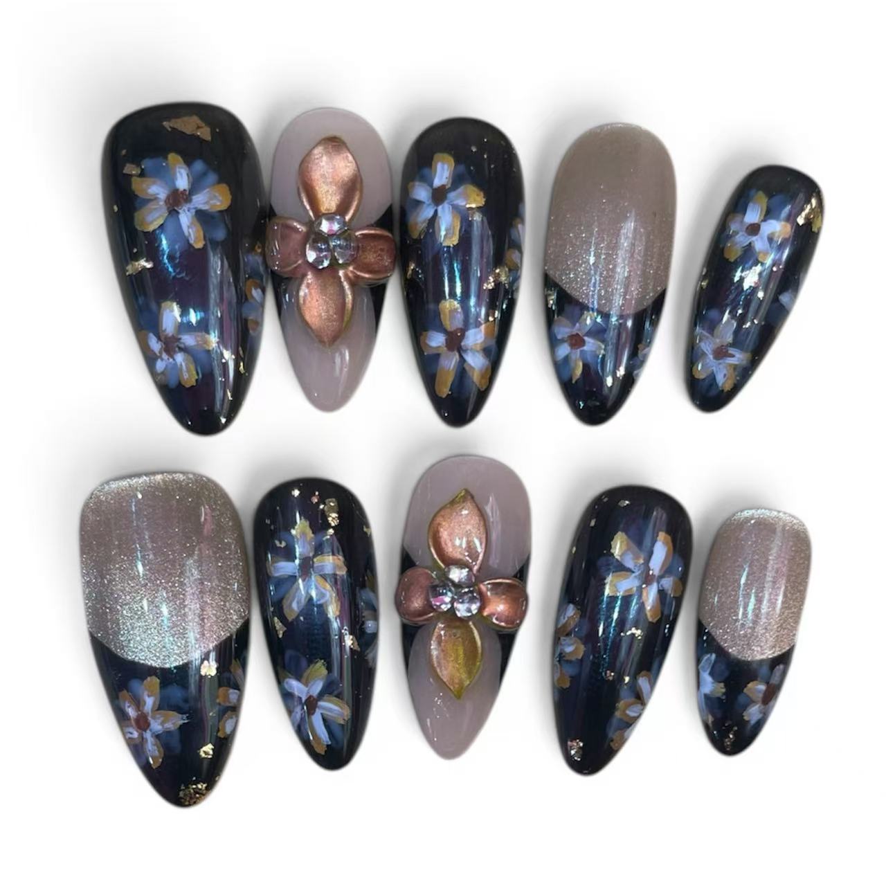 Autumnal Flower Acrylic Almond Press On Nail - MaYonail Store