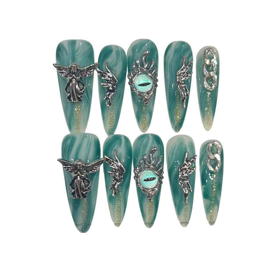 Teal Dream Stiletto Acrylic Press On Nail - MaYonail Store