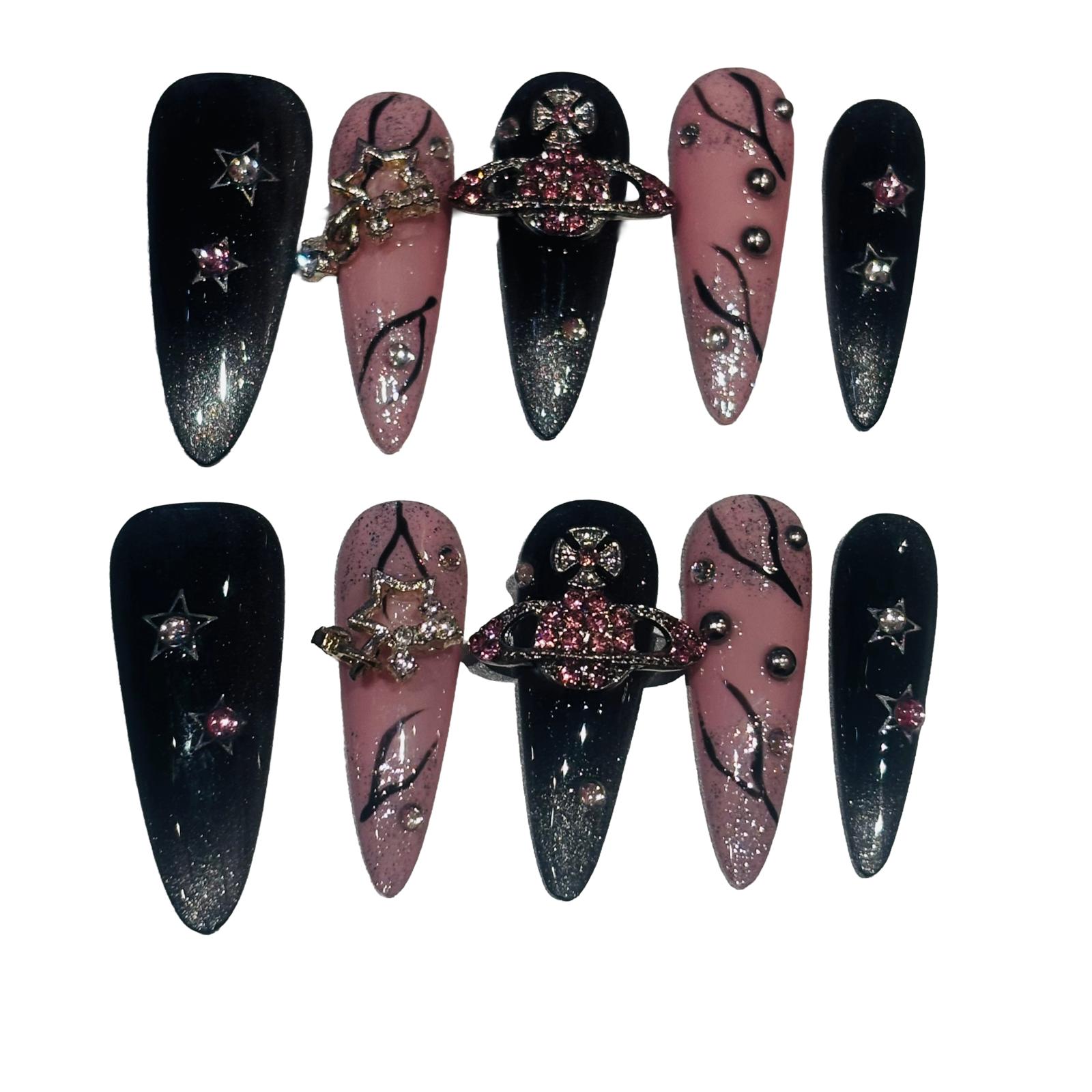 Vivienne's Pink Charm Acrylic Stiletto Press On Nail - MaYonail Store