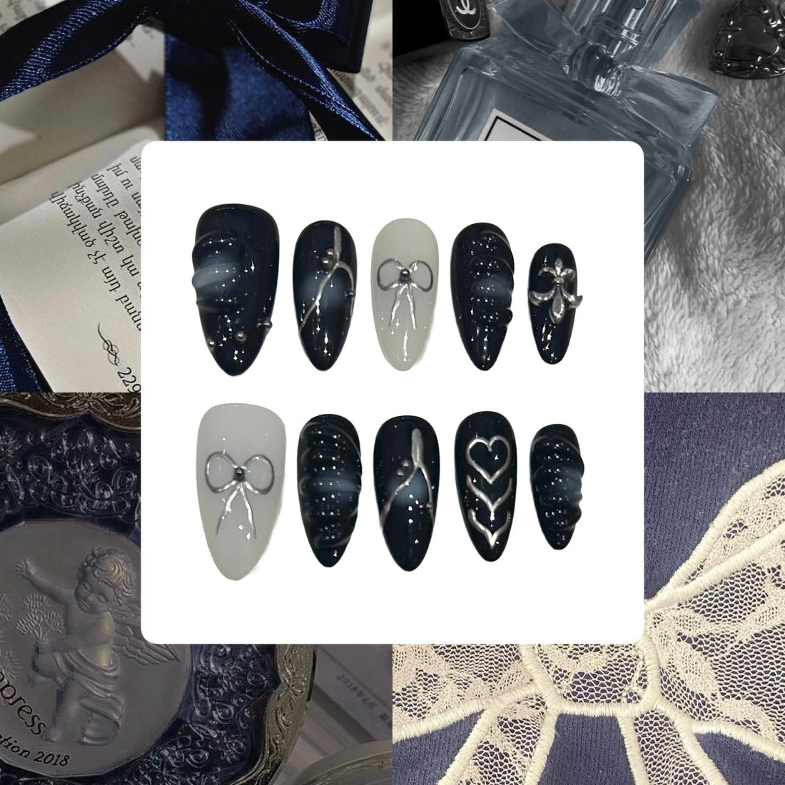 Dark Coquette Acrylic Almond Press On Nail - MaYonail Store