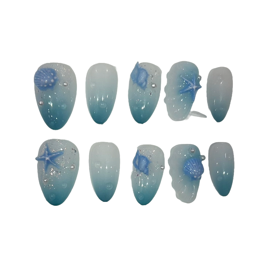 Aquamarine Acrylic Almond Press On Nail - MaYonail Store