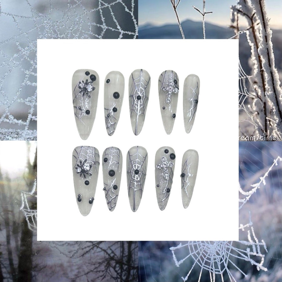 Icy Web Acrylic Stiletto Press On Nail - MaYonail Store