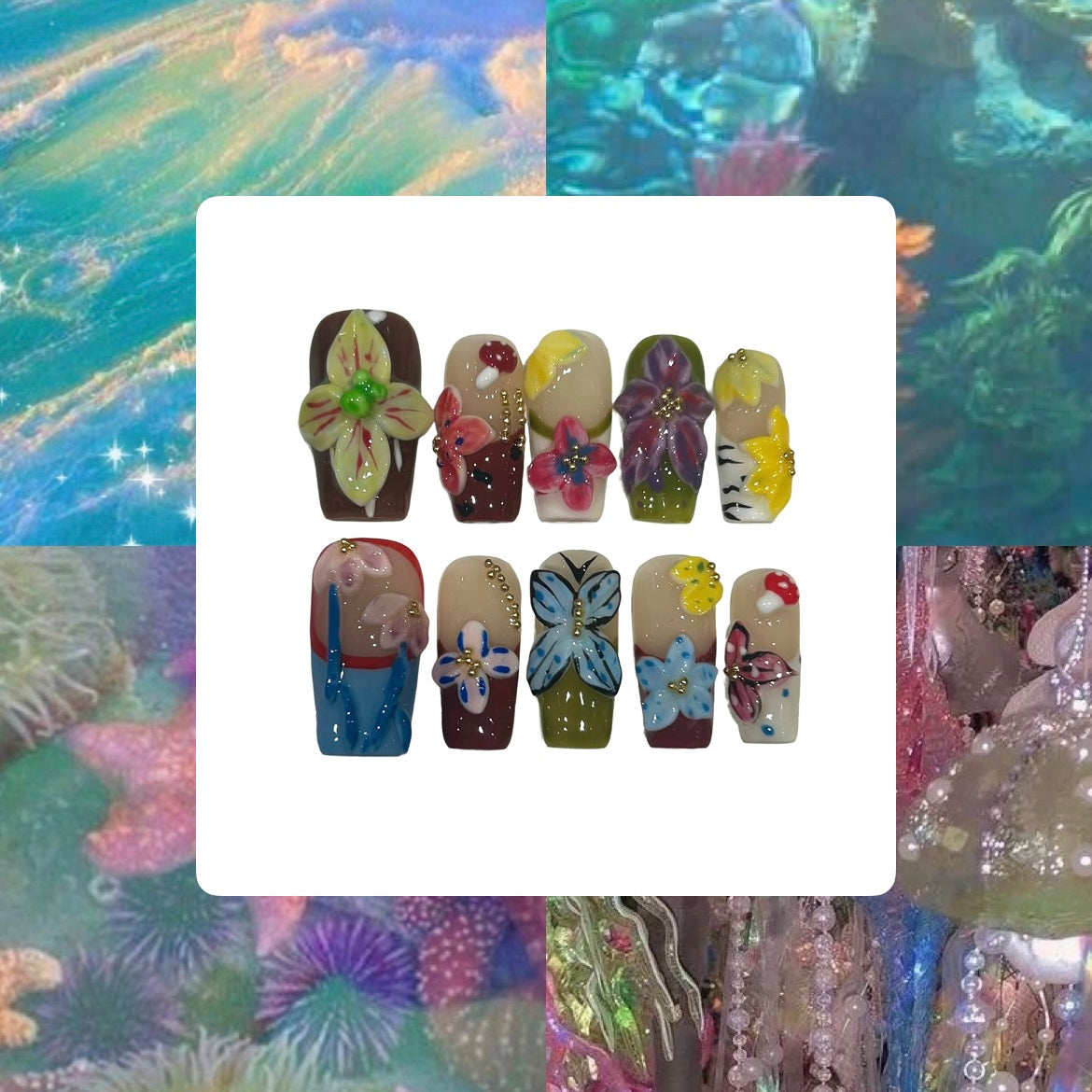 Vibrant Rainforest Acrylic Square Press On Nail - MaYonail Store