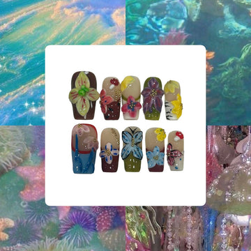 Vibrant Rainforest Acrylic Square Press On Nail - MaYonail Store