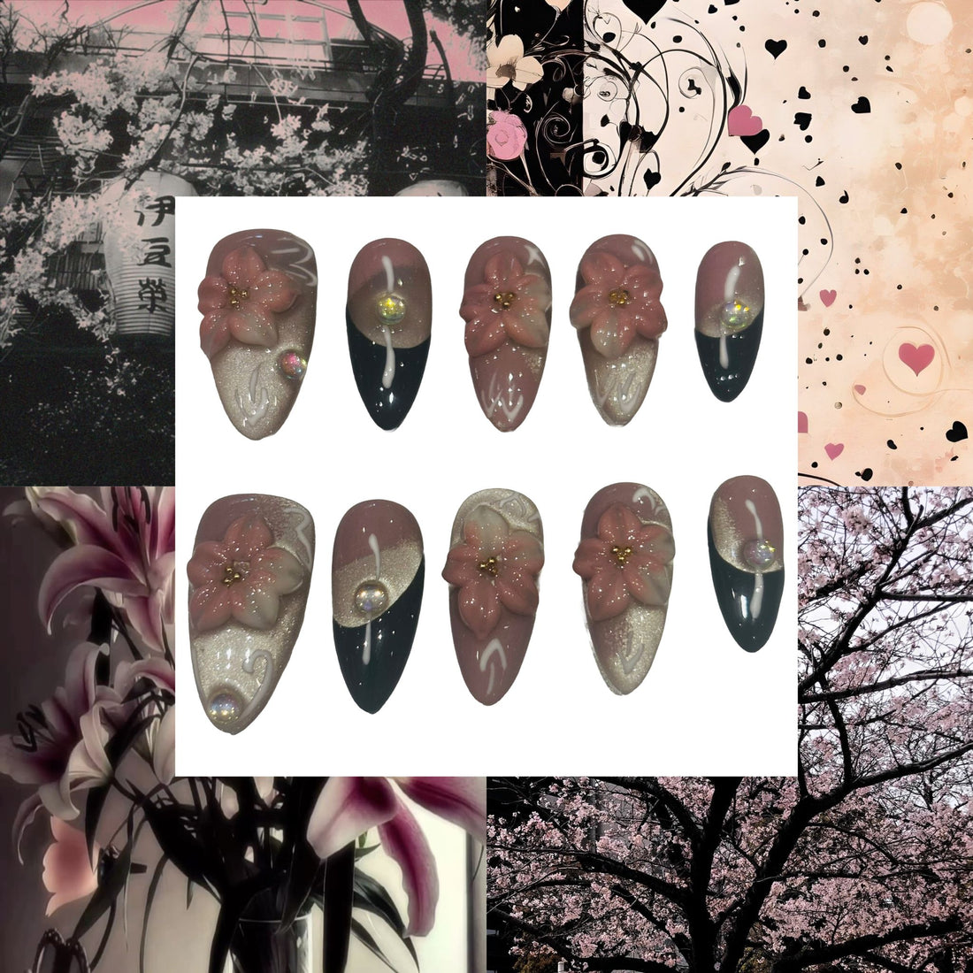 2000s Japanese Sakura Acrylic Almond press On Nail - MaYonail Store